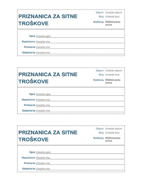 Priznanica za sitne troškove (3 na stranici) Priznanica za sitne troškove (3 na stranici)