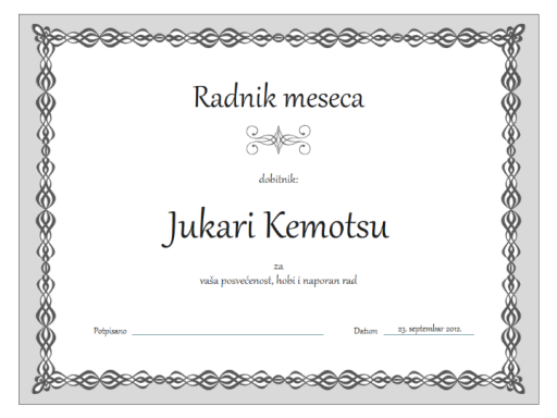 Certifikat, radnik meseca (dizajn sa sivim lancem) Certifikat, radnik meseca (dizajn sa sivim lancem)