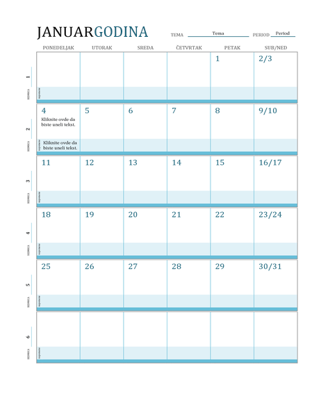 Kalendar nastavnog plana Kalendar nastavnog plana