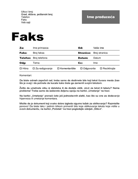 Naslovna stranica faksa (profesionalni dizajn)