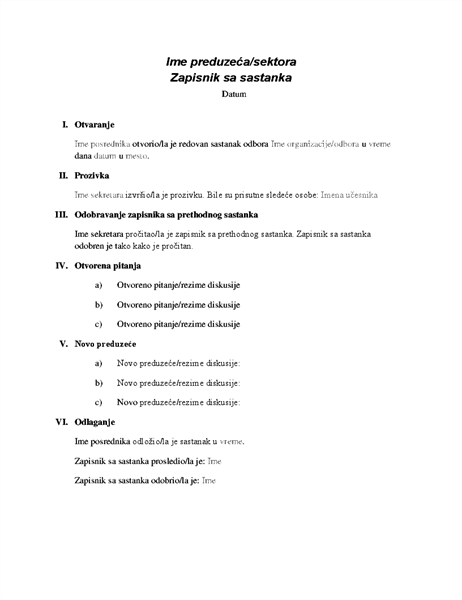 Beleške sa formalnog sastanka Beleške sa formalnog sastanka