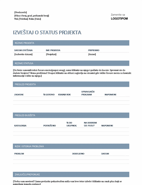 Izveštaj o statusu projekta Izveštaj o statusu projekta