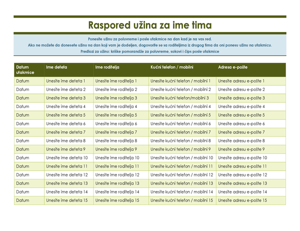List prijava za užinu mladih na sportskim događajima List prijava za užinu mladih na sportskim događajima