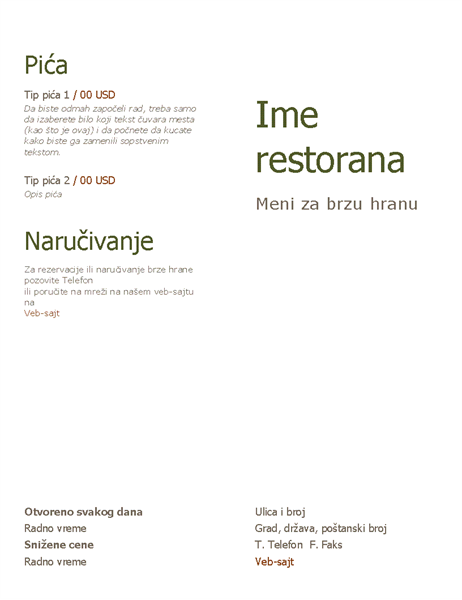 Meni za brzu hranu