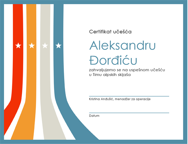 Certifikat o učešću Certifikat o učešću