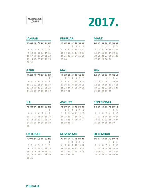 Kalendar sa prikazom cele godine za 2017. (pon–ned) Kalendar sa prikazom cele godine za 2017. (pon–ned)