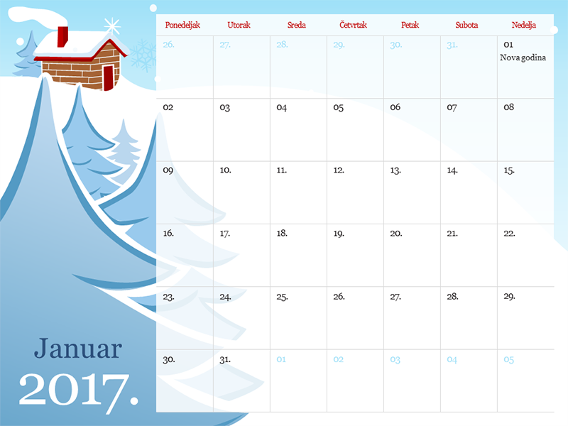 Ilustrovani kalendar sa godišnjim dobima za 2017. (pon–ned) Ilustrovani kalendar sa godišnjim dobima za 2017. (pon–ned)