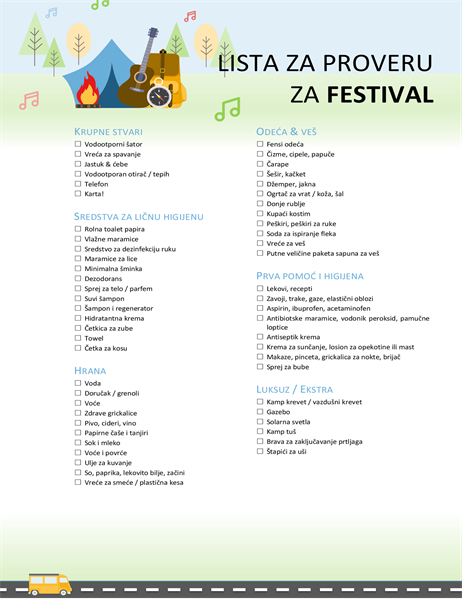 Lista za proveru za festival Lista za proveru za festival
