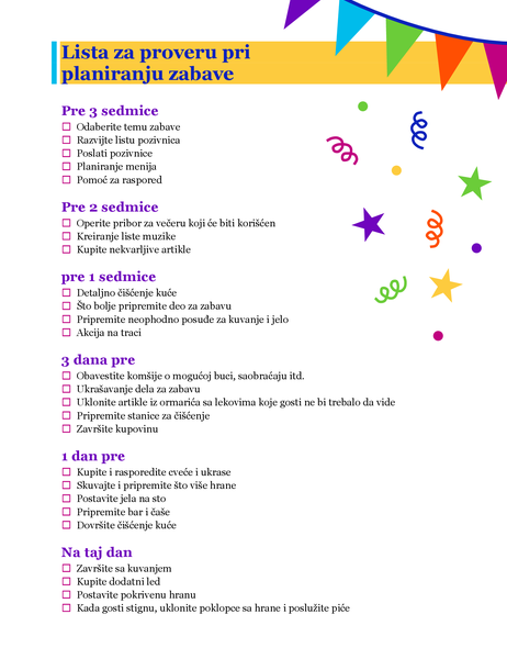 Lista za proveru pri planiranju zabave Lista za proveru pri planiranju zabave