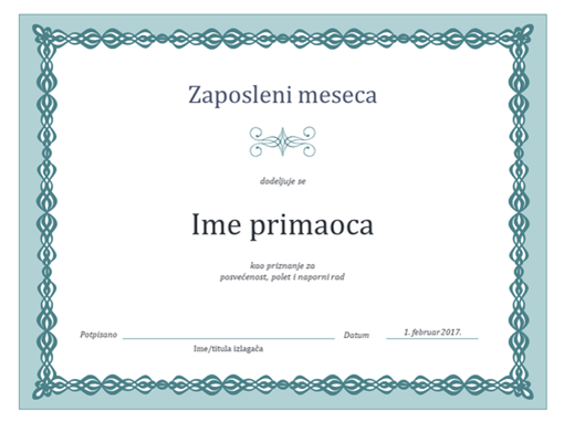 Certifikat za radnika meseca (dizajn sa plavim lancem) Certifikat za radnika meseca (dizajn sa plavim lancem)