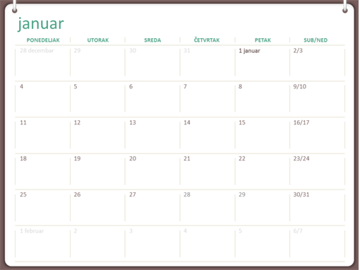 Kalendar za 2018. (pon–ned, dizajn sa dva prstena) Kalendar za 2018. (pon–ned, dizajn sa dva prstena)