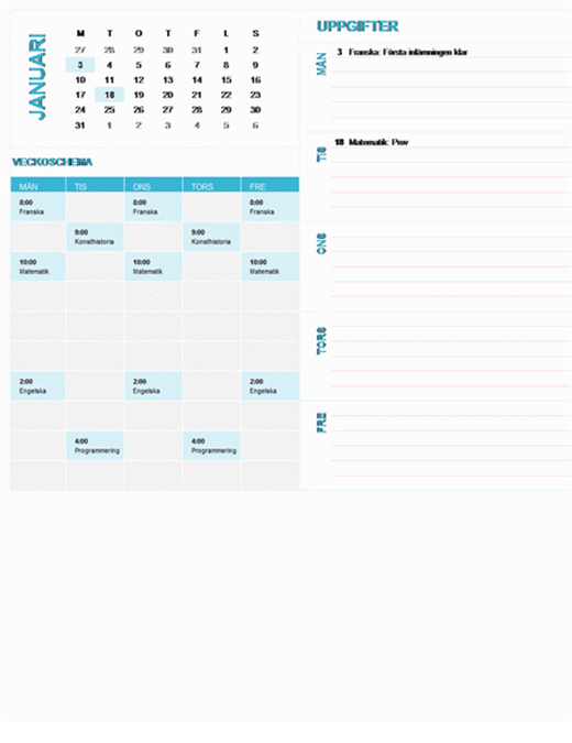 Veckoplaneringskalender för studenter (valfritt år, måndag till söndag) Veckoplaneringskalender för studenter (valfritt år, måndag till söndag)