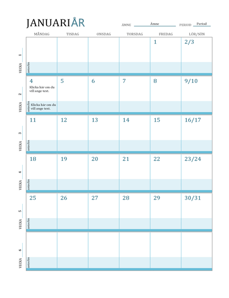 Kalender för lektionsplanering Kalender för lektionsplanering