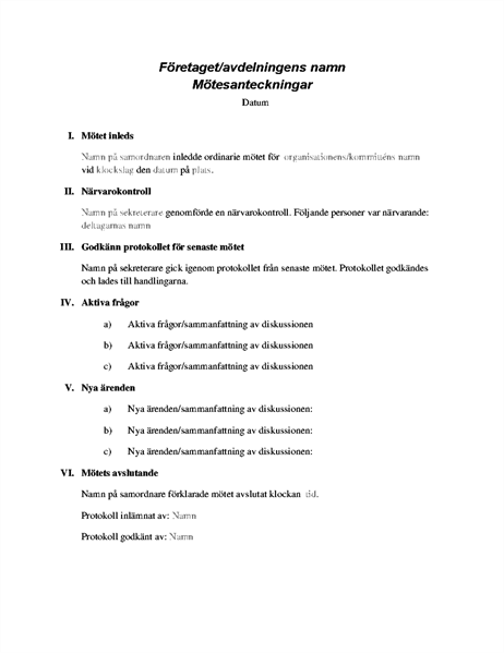 Formella mötesanteckningar Formella mötesanteckningar