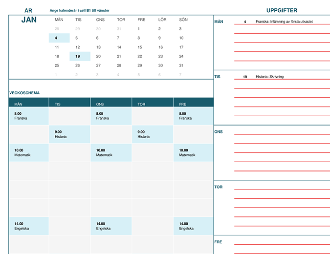 Studentkalender (Månad) Studentkalender (Månad)