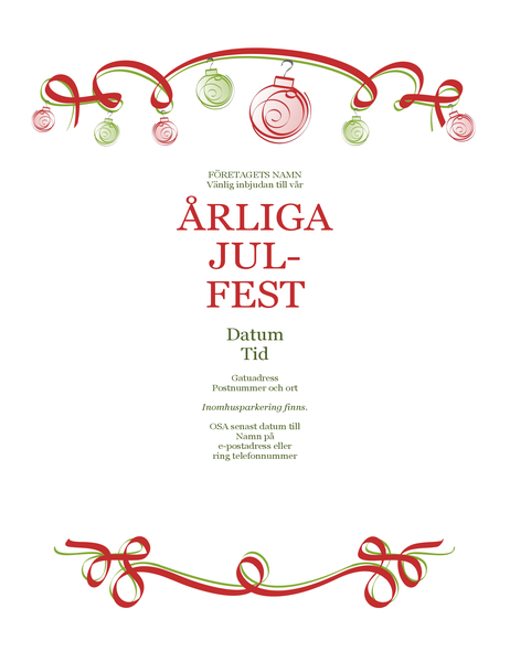 Inbjudan till högtidsfest med prydnadsföremål och rött band (formell design) Inbjudan till högtidsfest med prydnadsföremål och rött band (formell design)
