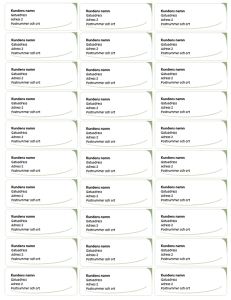 Adressetiketter (designuppsättning grön våg, 30 per sida) Adressetiketter (designuppsättning grön våg, 30 per sida)