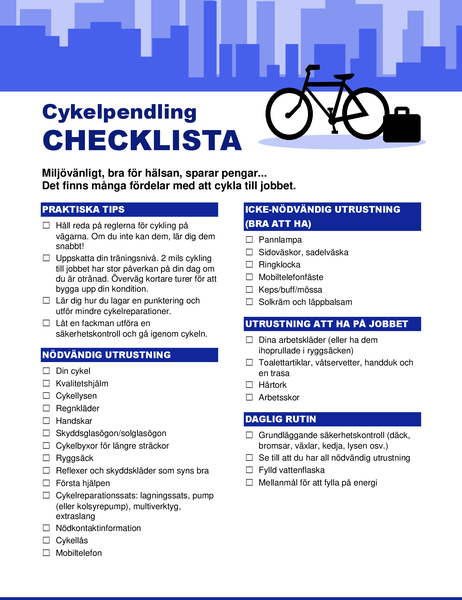Checklista för cykelpendling Checklista för cykelpendling