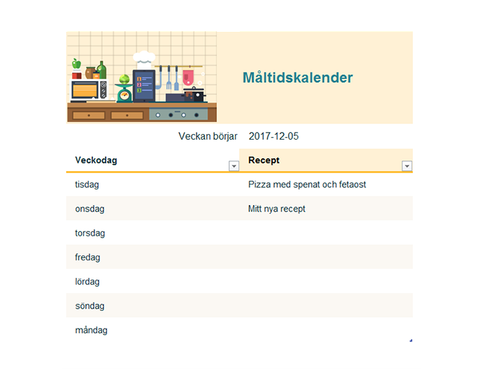 Måltidskalender Måltidskalender