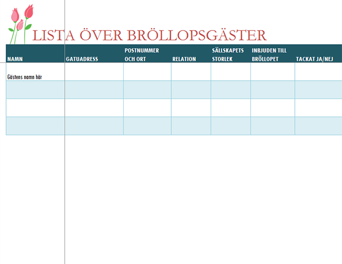 Lista över bröllopsgäster (med tulpaner) Lista över bröllopsgäster (med tulpaner)