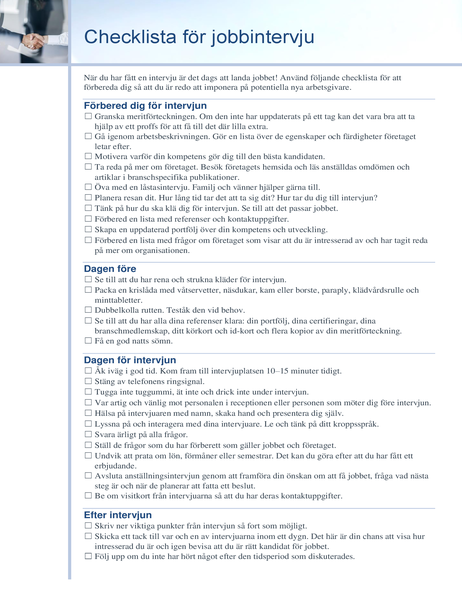 Checklista för jobbintervju Checklista för jobbintervju
