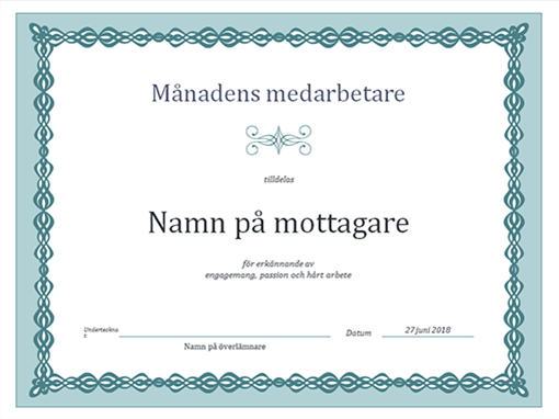 Diplom för månadens medarbetare (blå kedjedesign) Diplom för månadens medarbetare (blå kedjedesign)