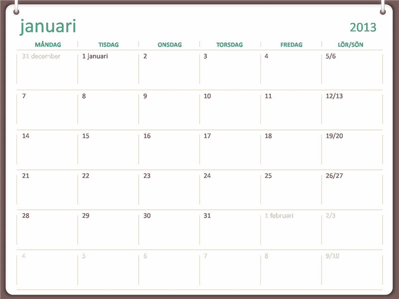 Planeringskalender för 2013 (mån–sön) Planeringskalender för 2013 (mån–sön)