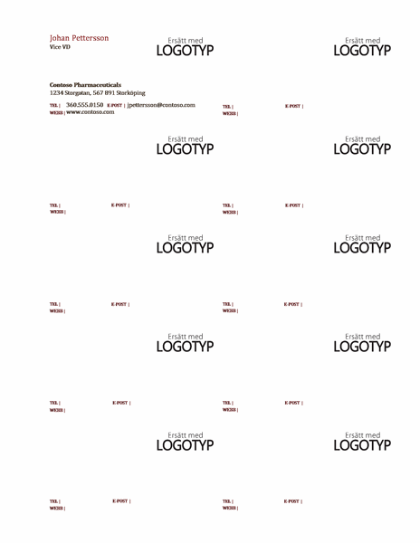 Visitkort, vågrät layout med logotyp och vänsterjusterad text Visitkort, vågrät layout med logotyp och vänsterjusterad text