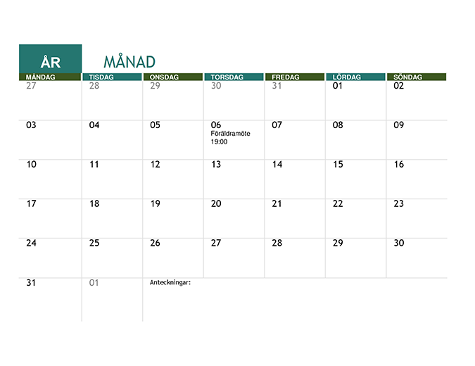 Akademisk kalender (valfritt år) - Office Templates