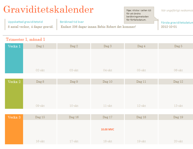 Graviditetskalender Graviditetskalender