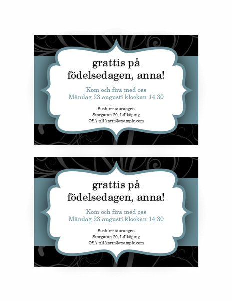 Festinbjudan (design med blått band) Festinbjudan (design med blått band)