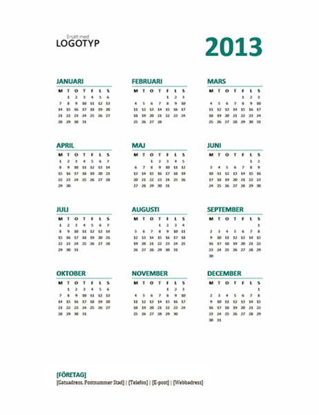 Kalender för 2013 (formatet M-S) Kalender för 2013 (formatet M-S)