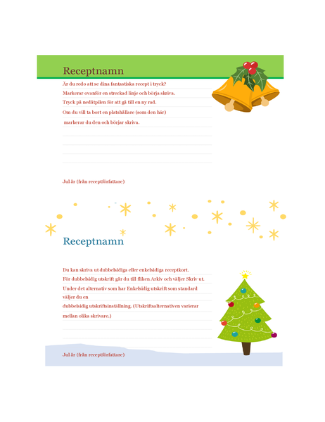 Receptkort (julmotiv, 2 per sida, passar till Avery 5889) Receptkort (julmotiv, 2 per sida, passar till Avery 5889)