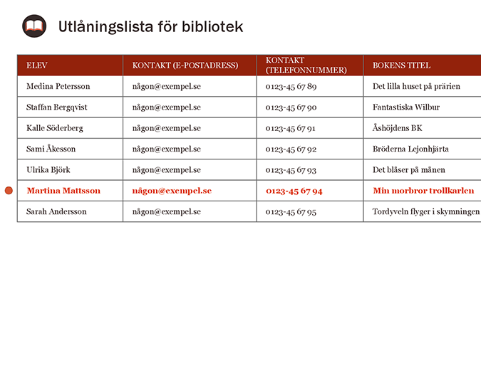 Utlåningslista för bibliotek Utlåningslista för bibliotek