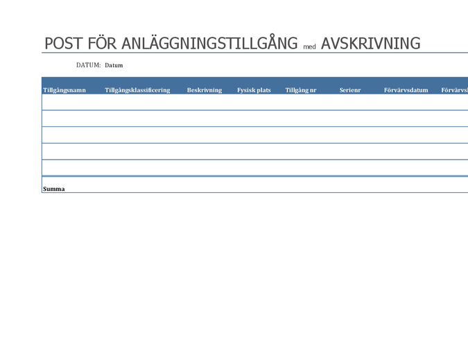 Anläggningstillgångspost med avskrivning Anläggningstillgångspost med avskrivning