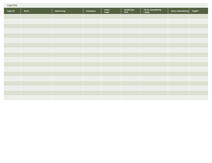 Lagerlista Excel