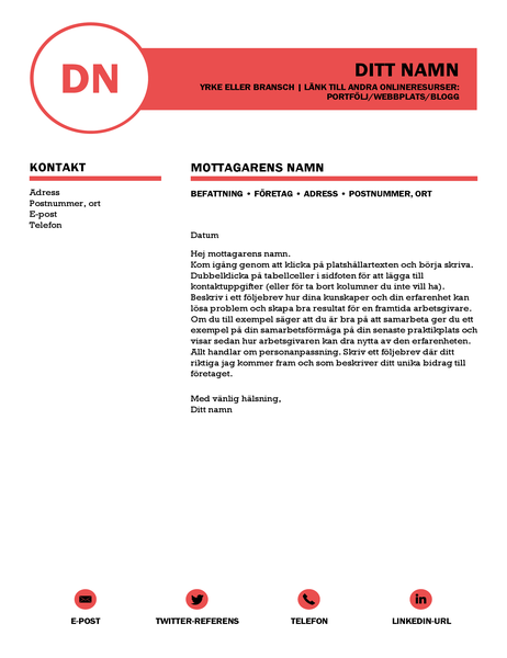 Elegant följebrev, utformat av MOO