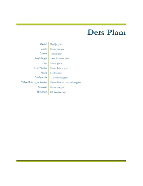 Öğretmen ders planı Öğretmen ders planı
