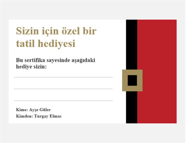 Tatil hediye sertifikaları (Noel Ruhu tasarımlı, sayfa başına 3 adet) Tatil hediye sertifikaları (Noel Ruhu tasarımlı, sayfa başına 3 adet)