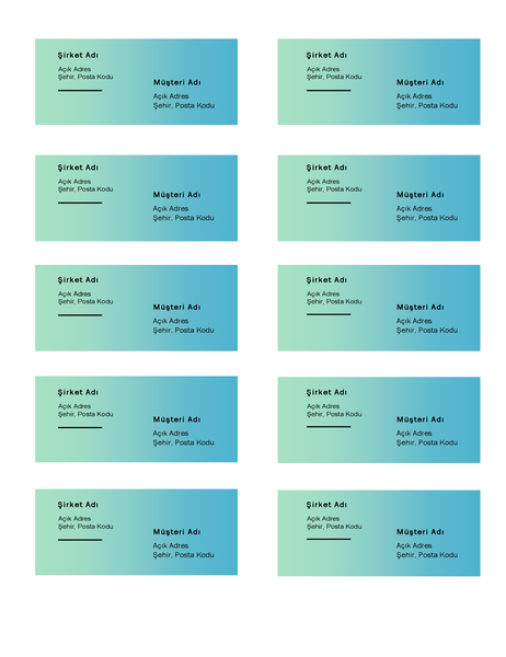 Nakliyat etiketleri (Yeşil Gradyan tasarımı, sayfa başına 10, Avery 5163 ile çalışır) Nakliyat etiketleri (Yeşil Gradyan tasarımı, sayfa başına 10, Avery 5163 ile çalışır)