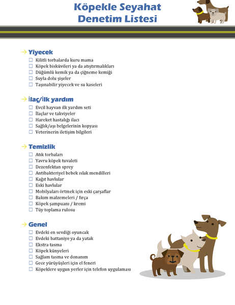 Köpekle seyahat denetim listesi Köpekle seyahat denetim listesi
