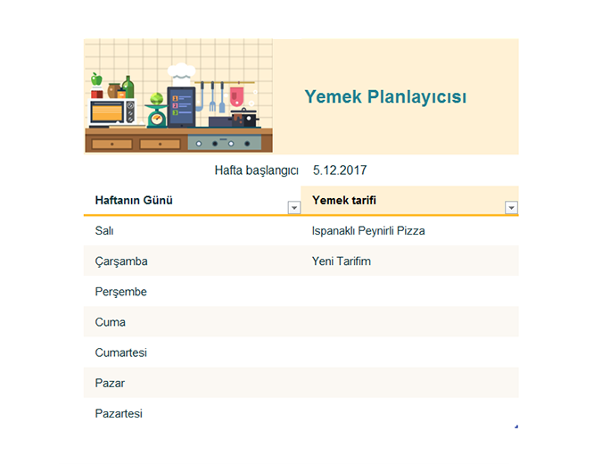 Haftalık Yemek Planlayıcısı Haftalık Yemek Planlayıcısı