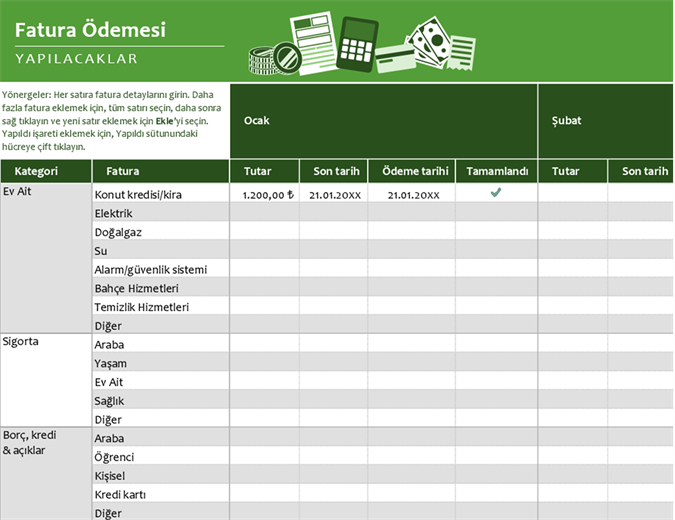 Fatura ödeme denetim listesi Fatura ödeme denetim listesi