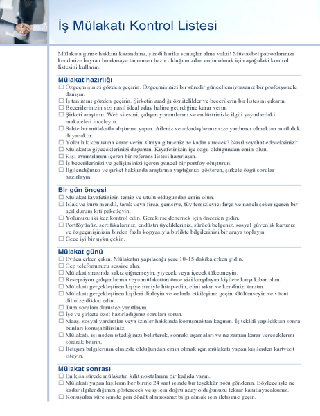 İş mülakatı denetim listesi İş mülakatı denetim listesi
