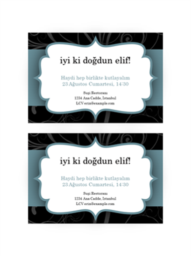 Parti davetiyeleri (Mavi Kurdele tasarımı, sayfada 2 tane) Parti davetiyeleri (Mavi Kurdele tasarımı, sayfada 2 tane)