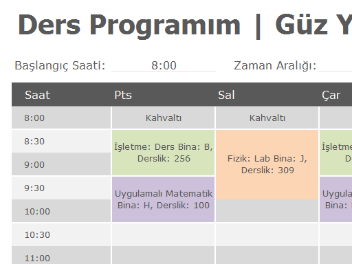 Ders programı Ders programı