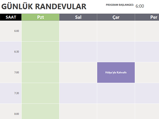 Günlük randevu takvimi Günlük randevu takvimi