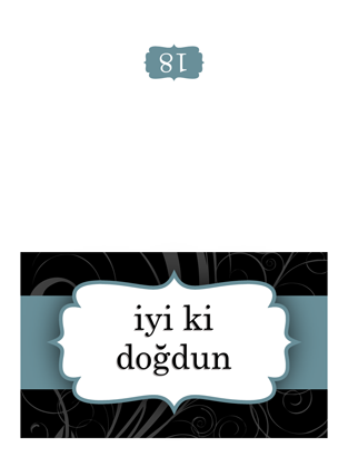 Doğum günü kartı (Mavi Kurdele tasarımı, ikiye katlı)