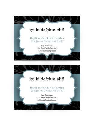 Parti davetiyeleri (Mavi Kurdele tasarımı, sayfada 2 tane)