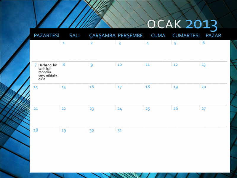 2013 takvimi (Pzt-Paz) 2013 takvimi (Pzt-Paz)